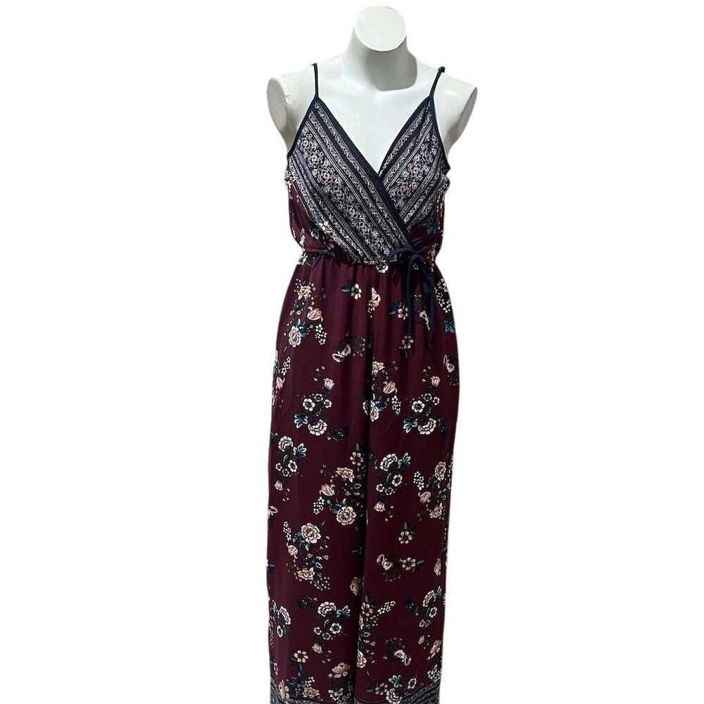 Xhilaration Women's XS Purple Floral Sleeveless Jumpsuit V-Neck